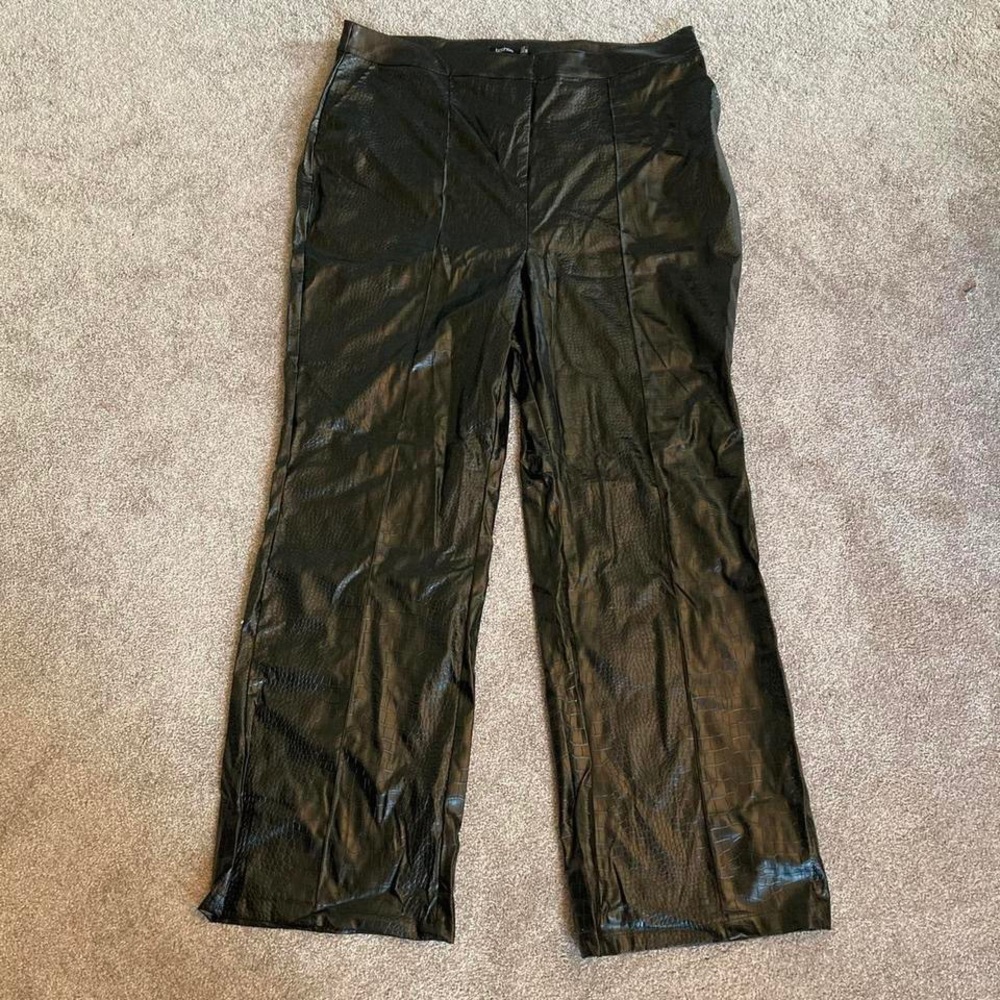 NWT faux leather black crocodile wide leg pants
